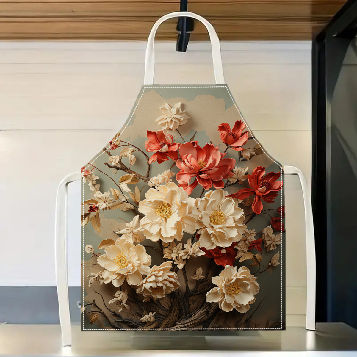 Home Cooking Chef - 1pc Floral Art Kitchen Apron Linen