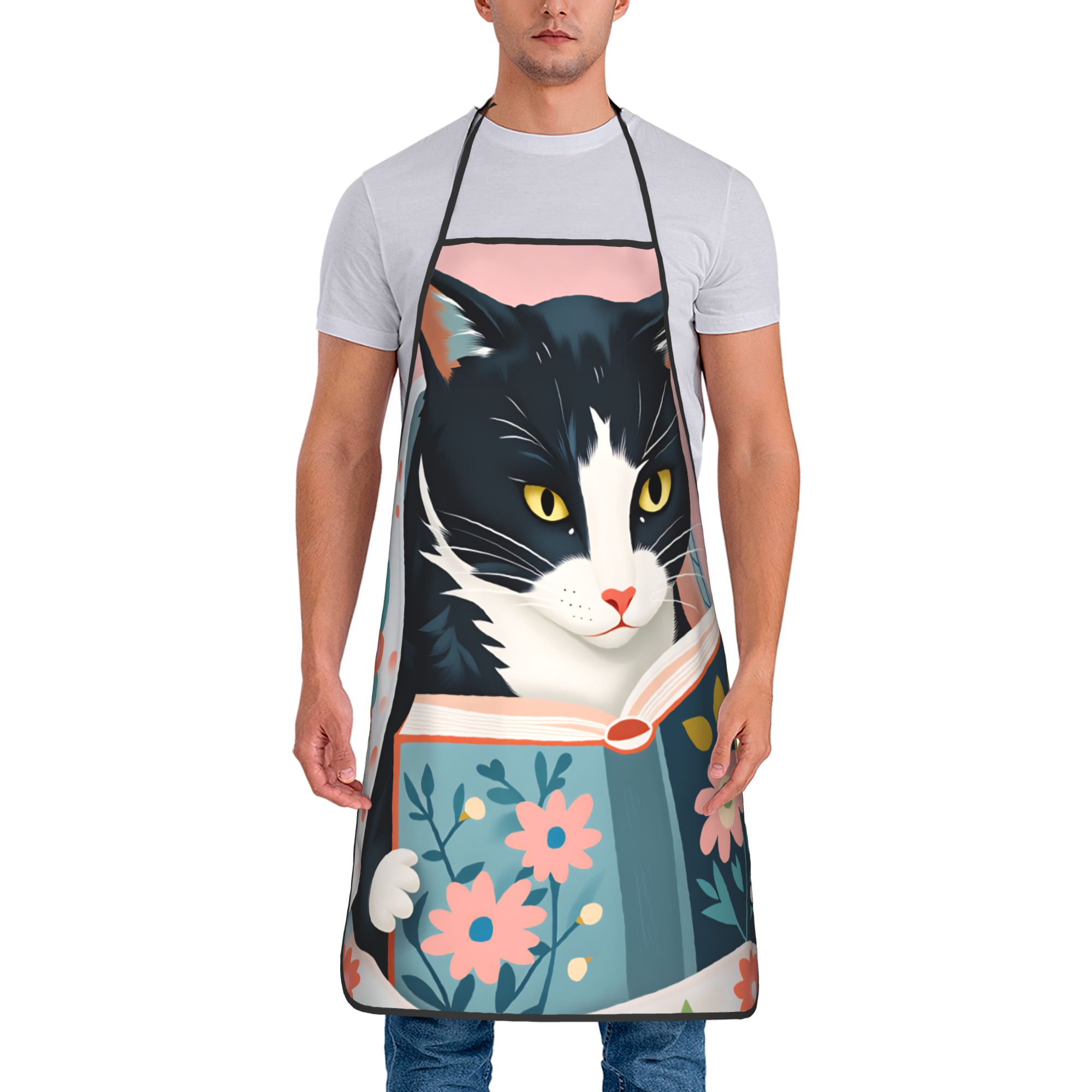 Home Cooking Reading - Whimsical Reading Cat Apron Fashionable Cooking