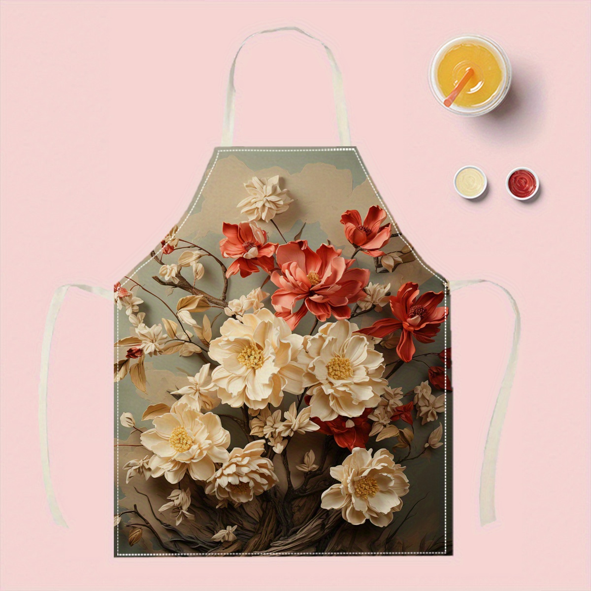 1pc Floral Art Kitchen Apron L - Home Cooking Chef ulasan dan harga