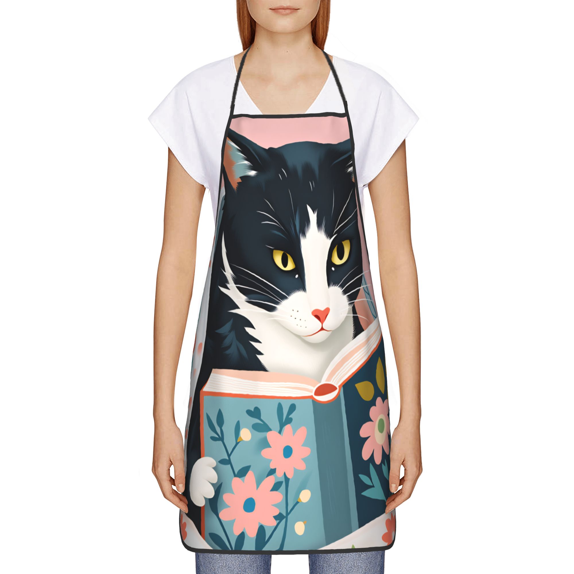 Whimsical Reading Cat Apron  F - Home Cooking Reading ulasan dan harga