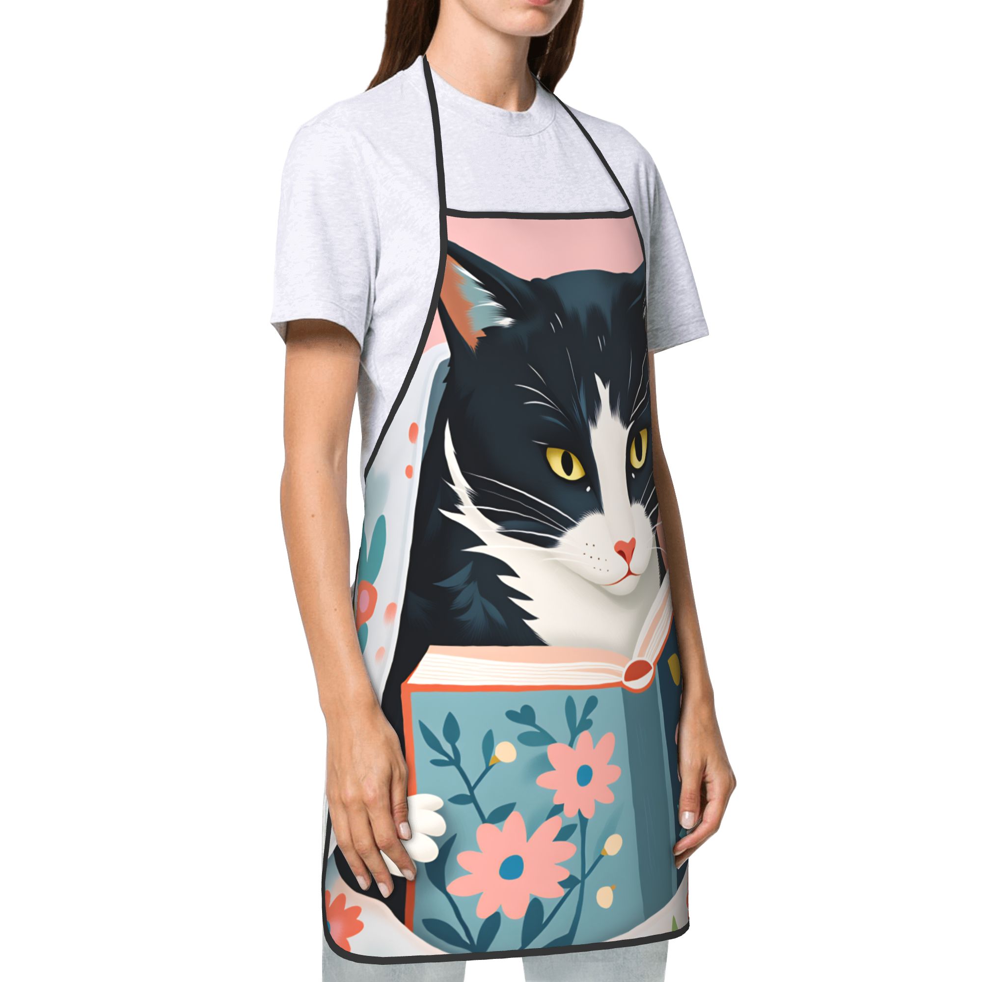 Whimsical Reading Cat Apron  F - Home Cooking Reading ulasan dan harga